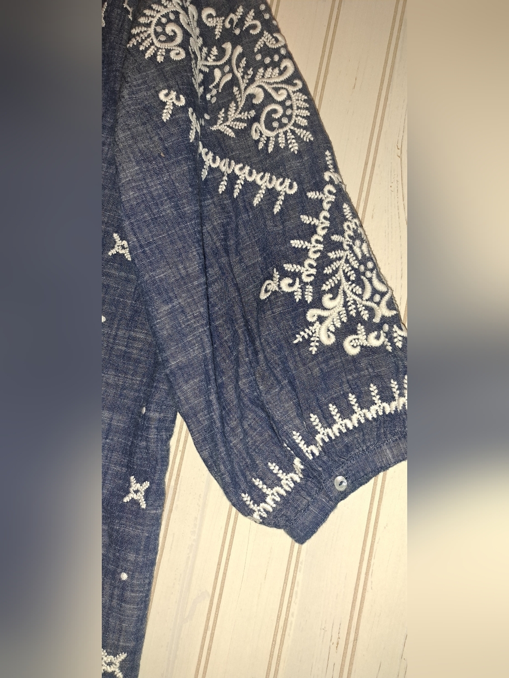 Sundance Blue Embroidered Peasant Top Blouse Breathable Cotton Boho Medium - Picture 9 of 12